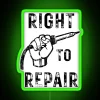 right-to-repair raised fist soldering iron neon rgb sign green