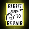 right-to-repair fist with soldering iron rgb neon sign yellow