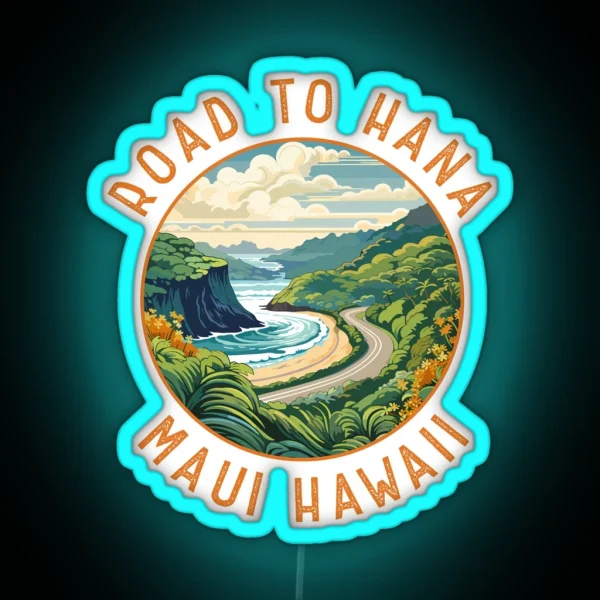 Road To Hana Maui Hawaii Retro Distressed Circle RGB Neon Sign