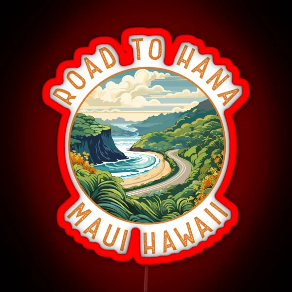 Road To Hana Maui Hawaii Retro Distressed Circle RGB Neon Sign