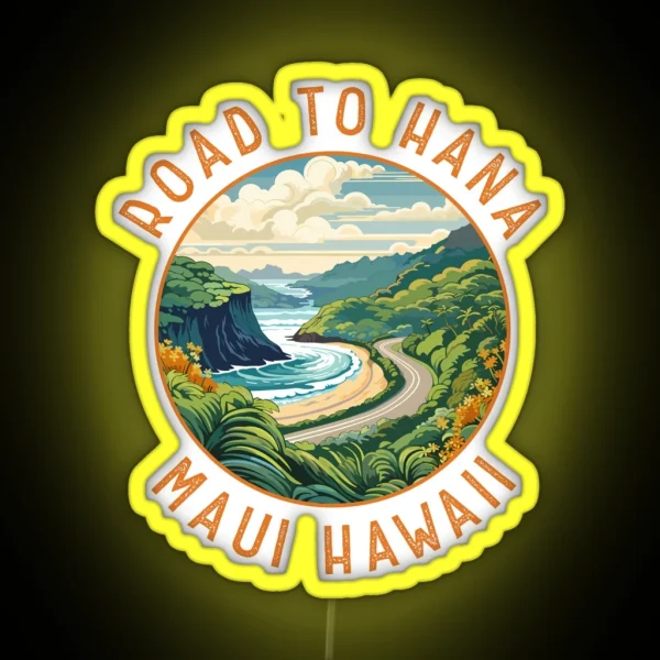 Road To Hana Maui Hawaii Retro Distressed Circle RGB Neon Sign