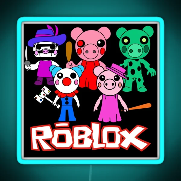 Roblox Piggy Characters Together RGB Neon Sign