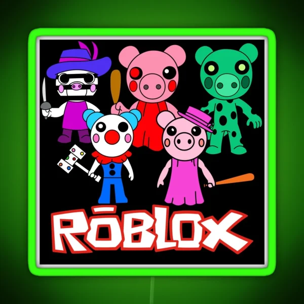 Roblox Piggy Characters Together RGB Neon Sign