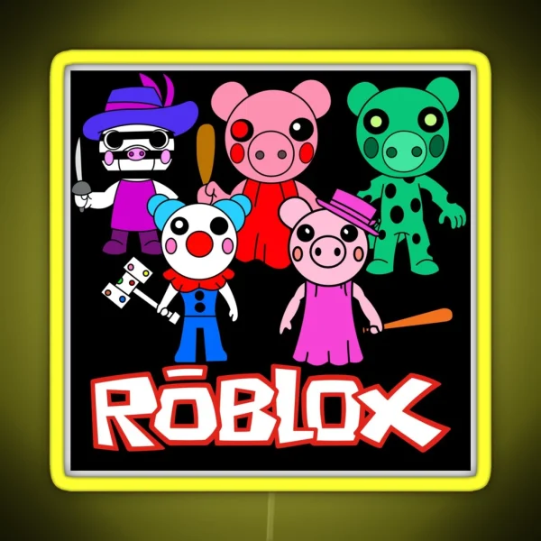 Roblox Piggy Characters Together RGB Neon Sign