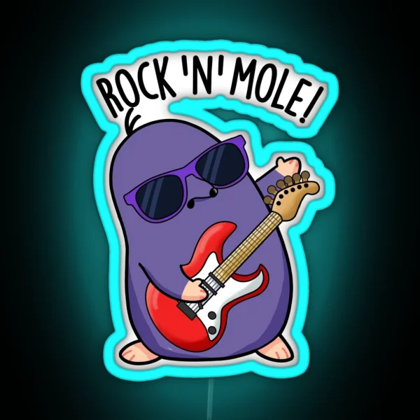 Rock N Mole Funny Animal Pun RGB Neon Sign