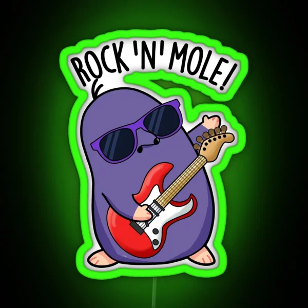 Rock N Mole Funny Animal Pun RGB Neon Sign