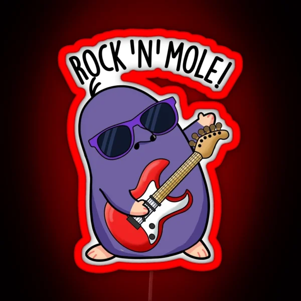 Rock N Mole Funny Animal Pun RGB Neon Sign