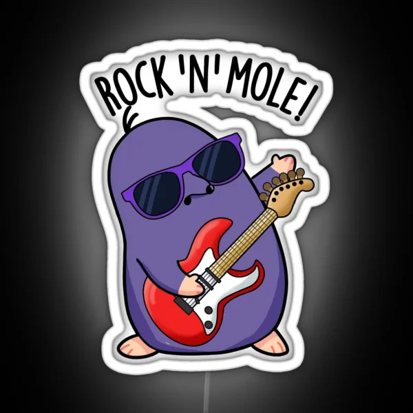 Rock N Mole Funny Animal Pun RGB Neon Sign