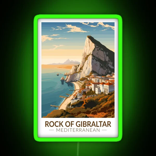 Rock Of Gibraltar Travel Art Vintage RGB Neon Sign