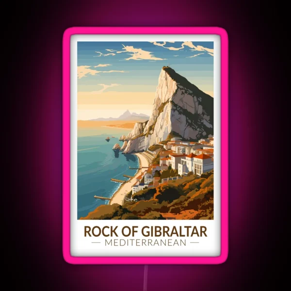 Rock Of Gibraltar Travel Art Vintage RGB Neon Sign