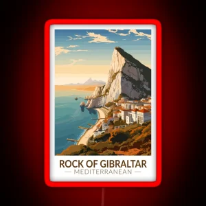 Rock Of Gibraltar Travel Art Vintage RGB Neon Sign