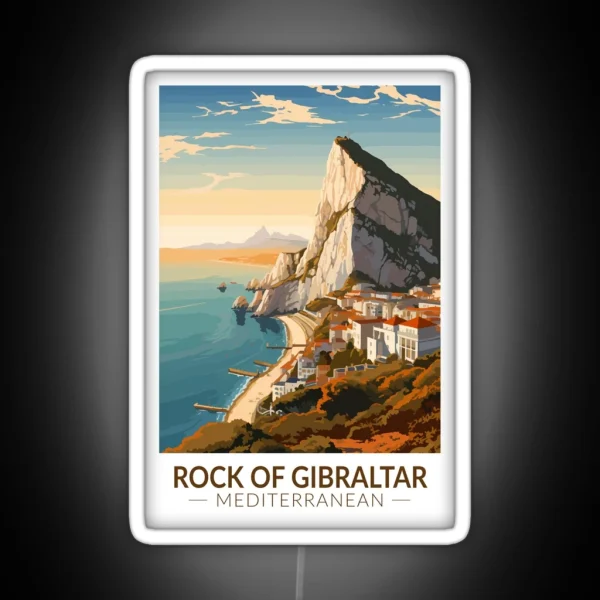 Rock Of Gibraltar Travel Art Vintage RGB Neon Sign