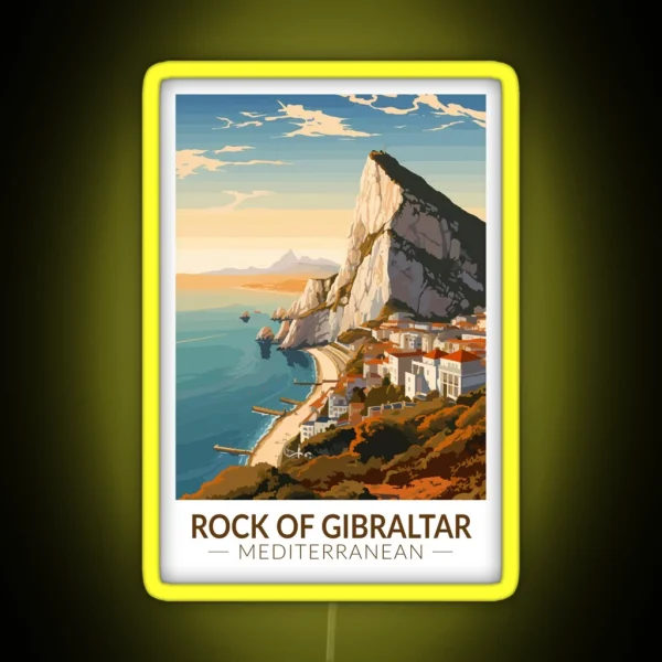 Rock Of Gibraltar Travel Art Vintage RGB Neon Sign