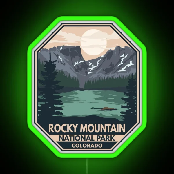 Rocky Mountain National Park Minimal Retro Emblem RGB Neon Sign