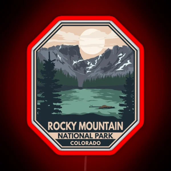 Rocky Mountain National Park Minimal Retro Emblem RGB Neon Sign