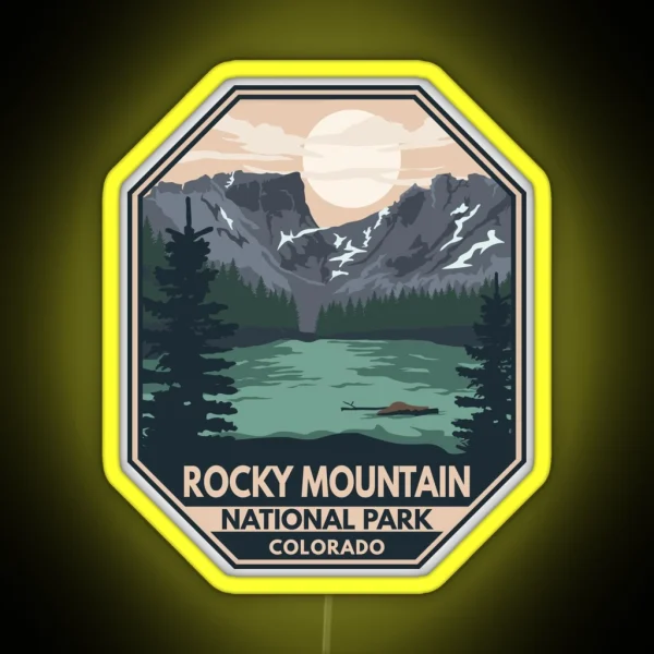 Rocky Mountain National Park Minimal Retro Emblem RGB Neon Sign