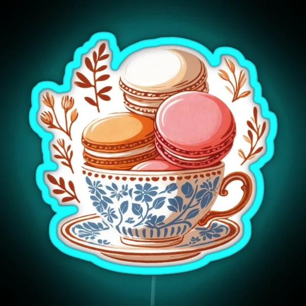 Rococo Tea Time Vintage Cup And Macarons RGB Neon Sign