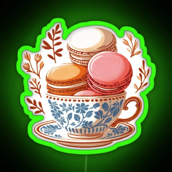 Rococo Tea Time Vintage Cup And Macarons RGB Neon Sign