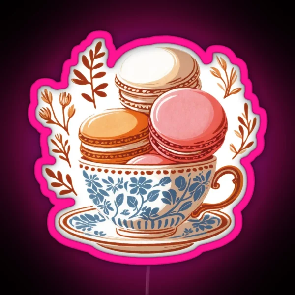 Rococo Tea Time Vintage Cup And Macarons RGB Neon Sign