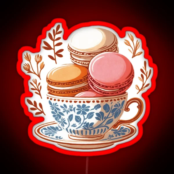 Rococo Tea Time Vintage Cup And Macarons RGB Neon Sign