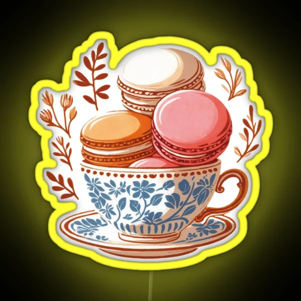 Rococo Tea Time Vintage Cup And Macarons RGB Neon Sign