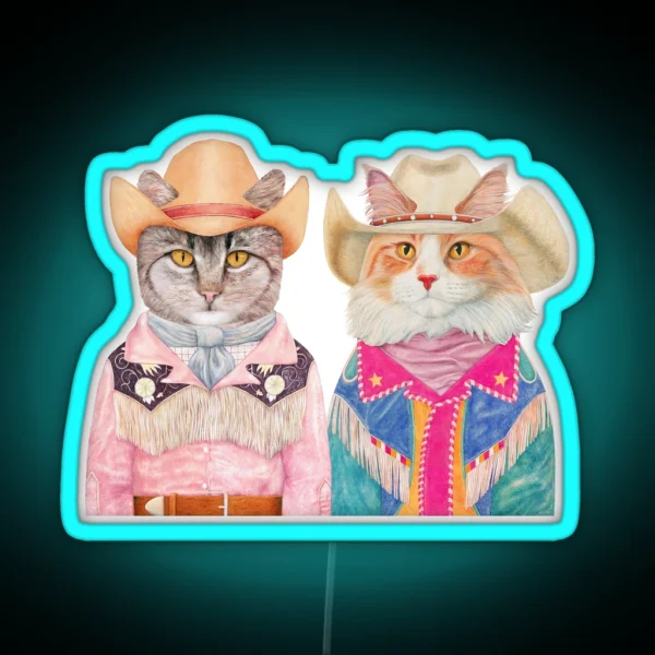 Rodeo Cats Tabby And Longhaired Ginger Cat RGB Neon Sign