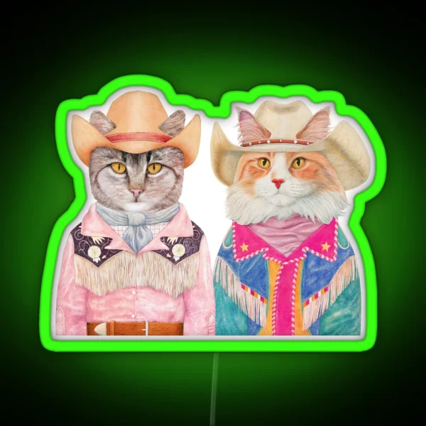 Rodeo Cats Tabby And Longhaired Ginger Cat RGB Neon Sign