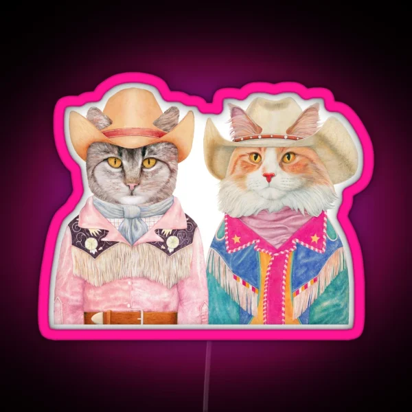 Rodeo Cats Tabby And Longhaired Ginger Cat RGB Neon Sign