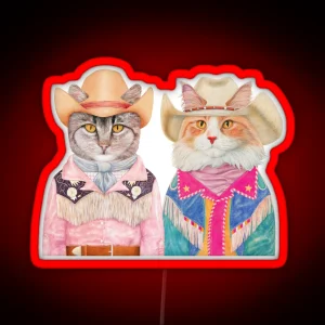 Rodeo Cats Tabby And Longhaired Ginger Cat RGB Neon Sign