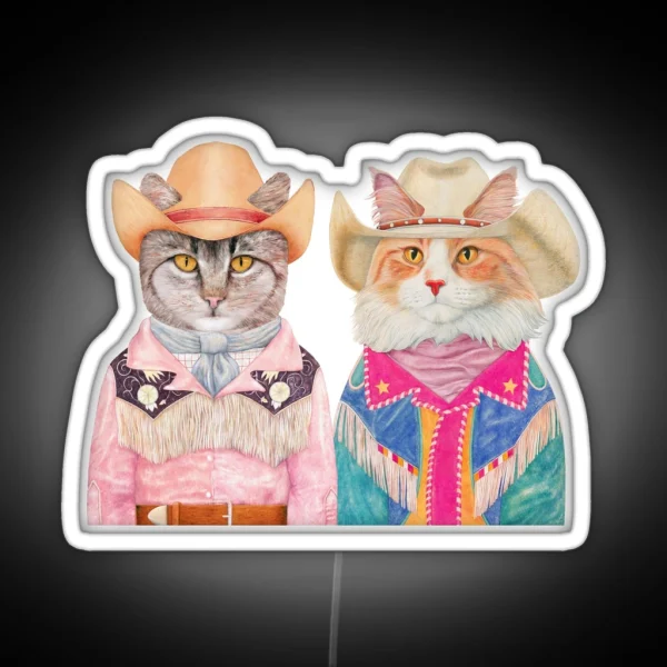 Rodeo Cats Tabby And Longhaired Ginger Cat RGB Neon Sign