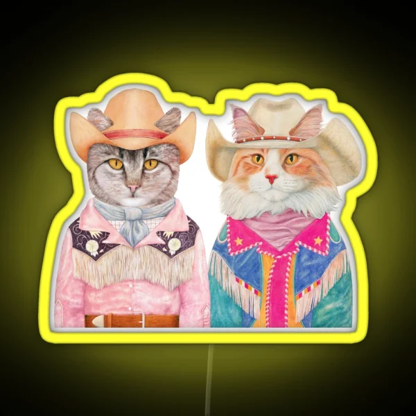 Rodeo Cats Tabby And Longhaired Ginger Cat RGB Neon Sign