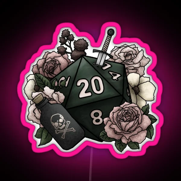 Rogue Class D20 Tabletop Gaming Dice RGB Neon Sign