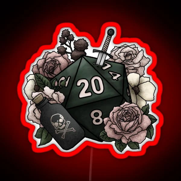Rogue Class D20 Tabletop Gaming Dice RGB Neon Sign