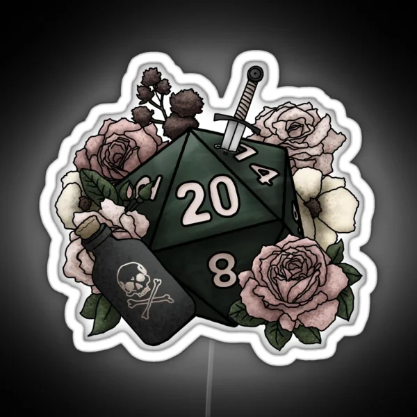 Rogue Class D20 Tabletop Gaming Dice RGB Neon Sign