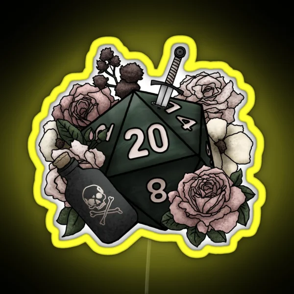 Rogue Class D20 Tabletop Gaming Dice RGB Neon Sign