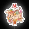 Rogue Class RGB Neon Sign with vibrant lighting on a white background.