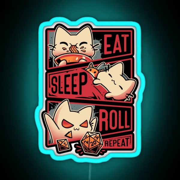 Roleplayer Routine Kitten Dice Roll RGB Neon Sign