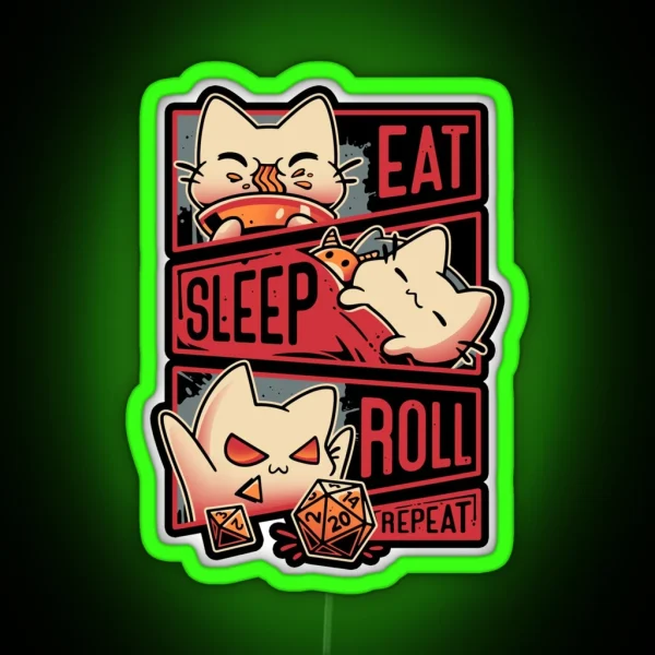 Roleplayer Routine Kitten Dice Roll RGB Neon Sign