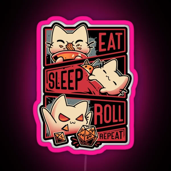 Roleplayer Routine Kitten Dice Roll RGB Neon Sign