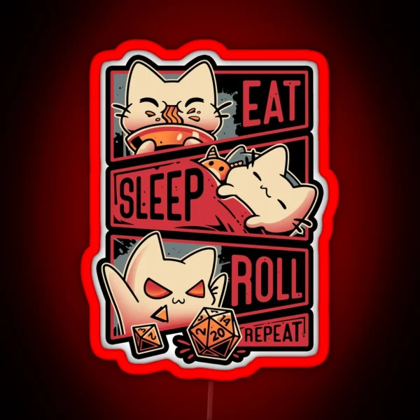 Roleplayer Routine Kitten Dice Roll RGB Neon Sign