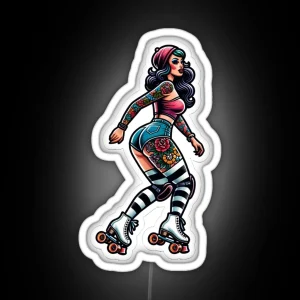 Rollerskater Pinup With Tattoos RGB Neon Sign