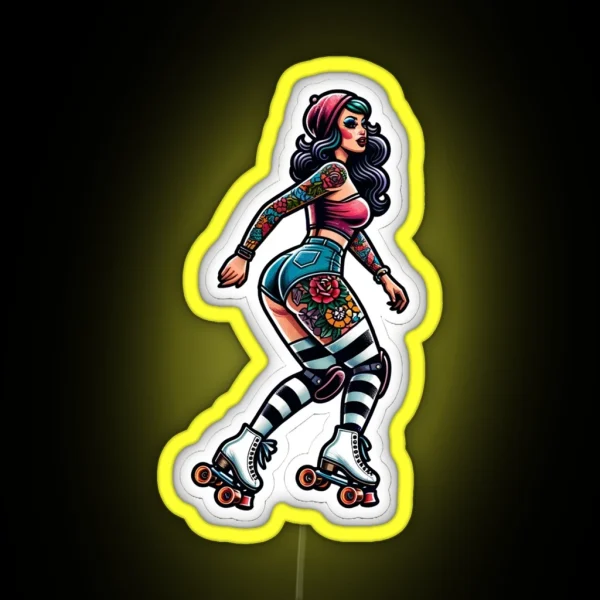 Rollerskater Pinup With Tattoos RGB Neon Sign