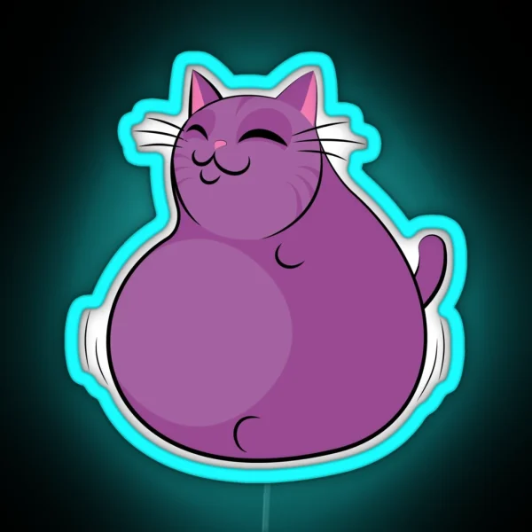 Roly Poly Fat Purple Cat RGB Neon Sign