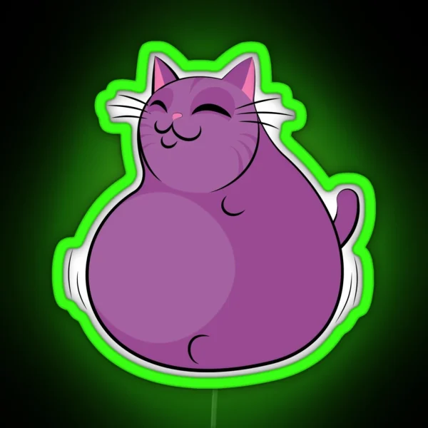 Roly Poly Fat Purple Cat RGB Neon Sign