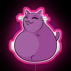 Roly Poly Fat Purple Cat RGB Neon Sign