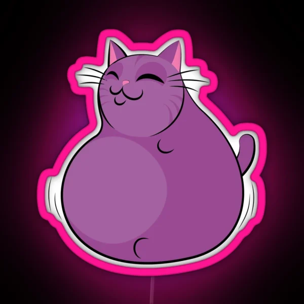 Roly Poly Fat Purple Cat RGB Neon Sign
