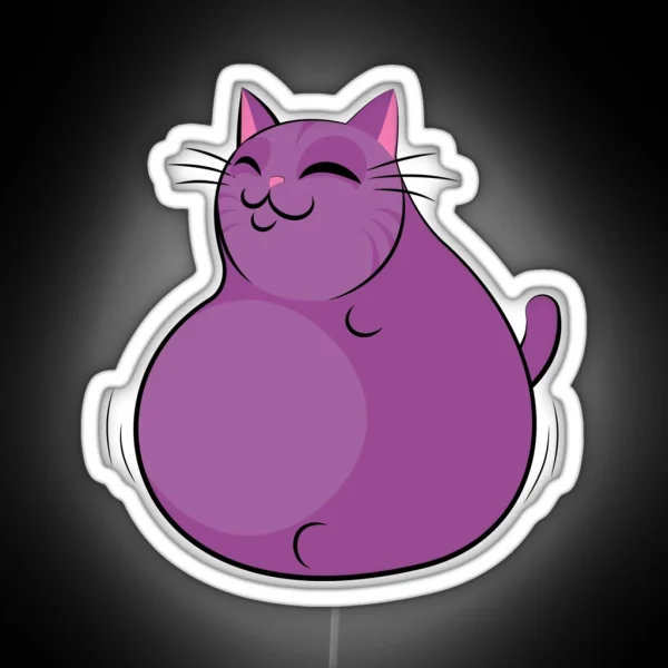 Roly Poly Fat Purple Cat RGB Neon Sign
