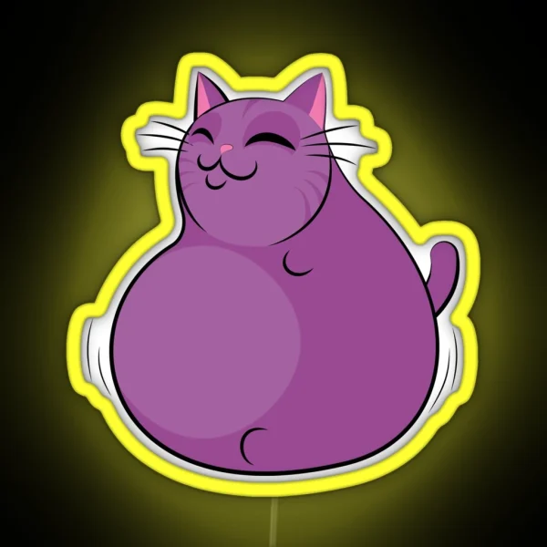 Roly Poly Fat Purple Cat RGB Neon Sign