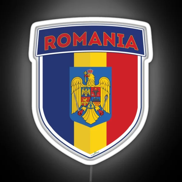 ROMANIA Flag Romanian Flag Shield Led Led 01 RGB Neon Sign