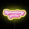 romantic neon sign displaying 'girlie' in vibrant yellow rgb.